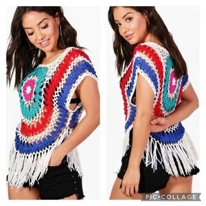 NWT Boohoo Katie Tassel Fringe Crochet Top